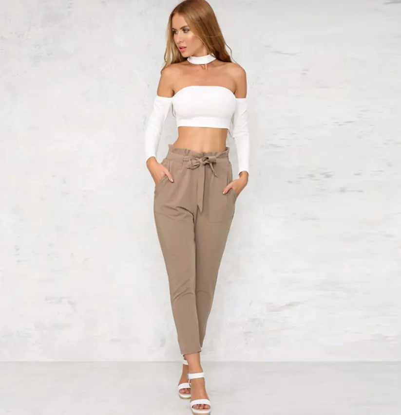 High-Waisted Casual Cropped Pants