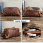 Toilettaske til mænd i ægte læder – vintage-stil