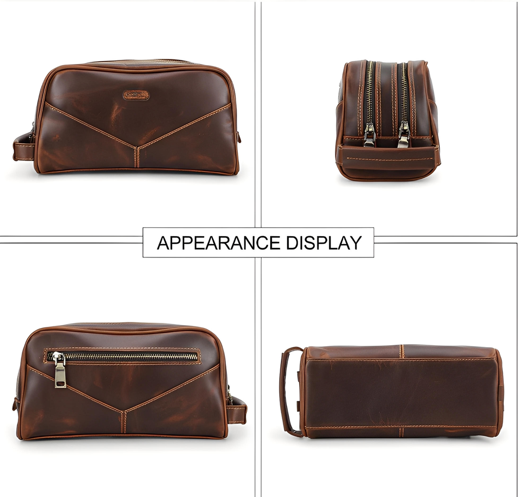 Toilettaske til mænd i ægte læder – vintage-stil
