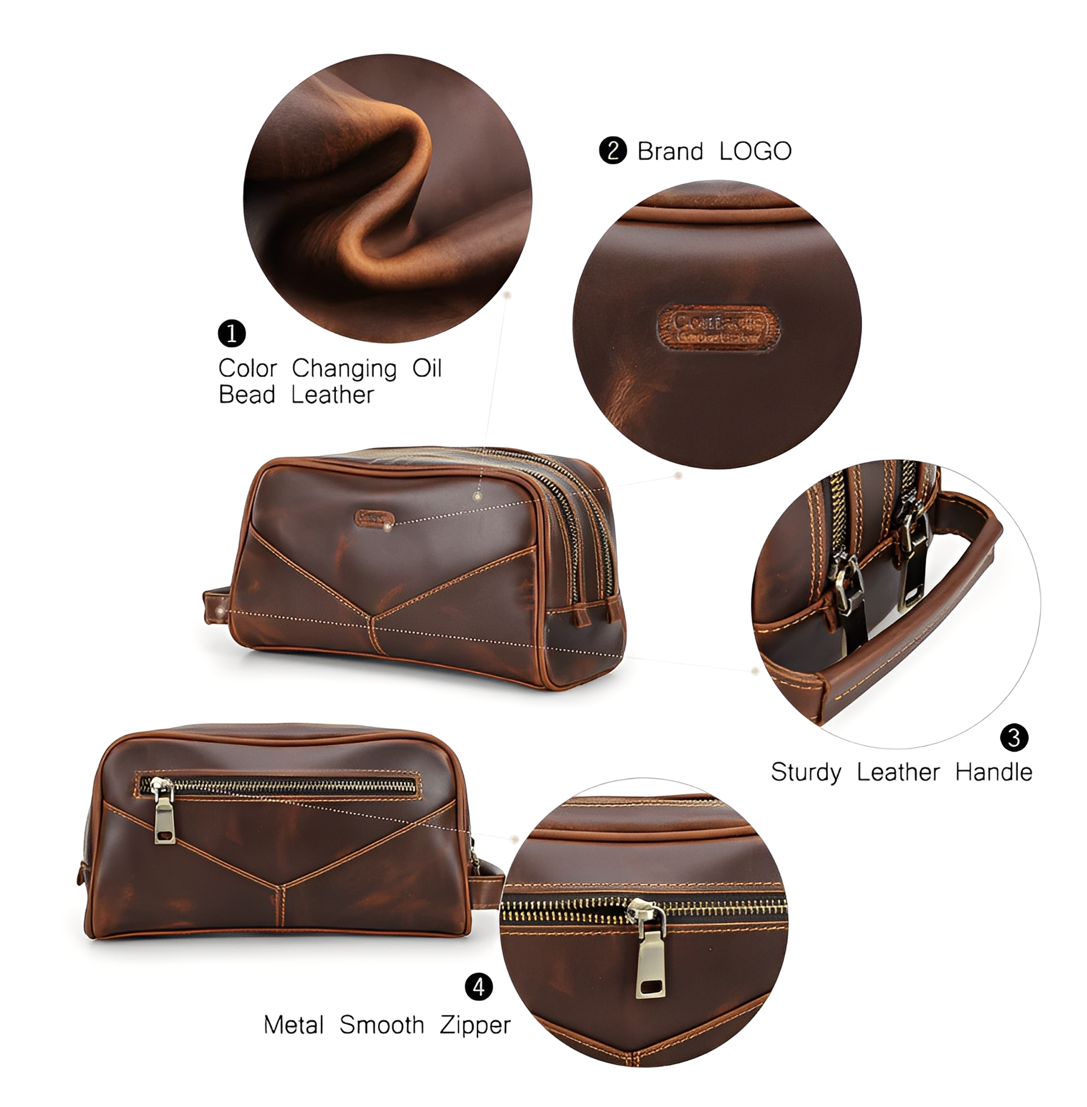 Toilettaske til mænd i ægte læder – vintage-stil