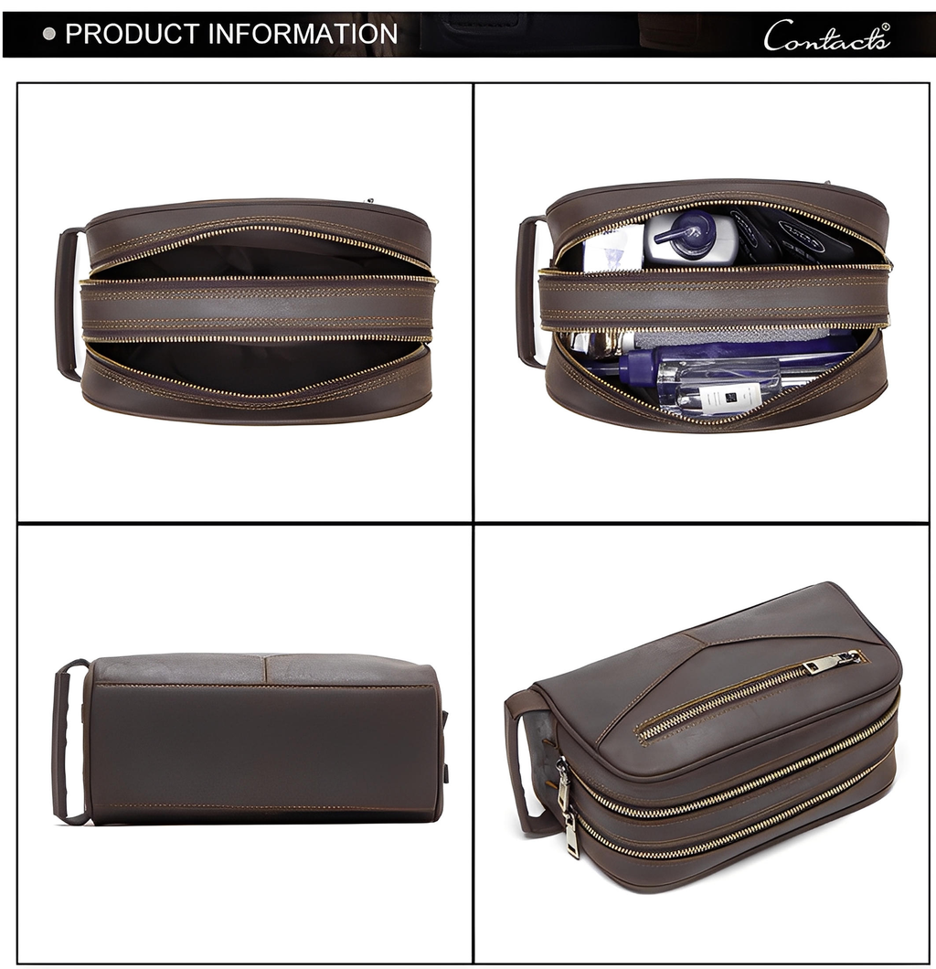 Toilettaske til mænd i ægte læder – vintage-stil