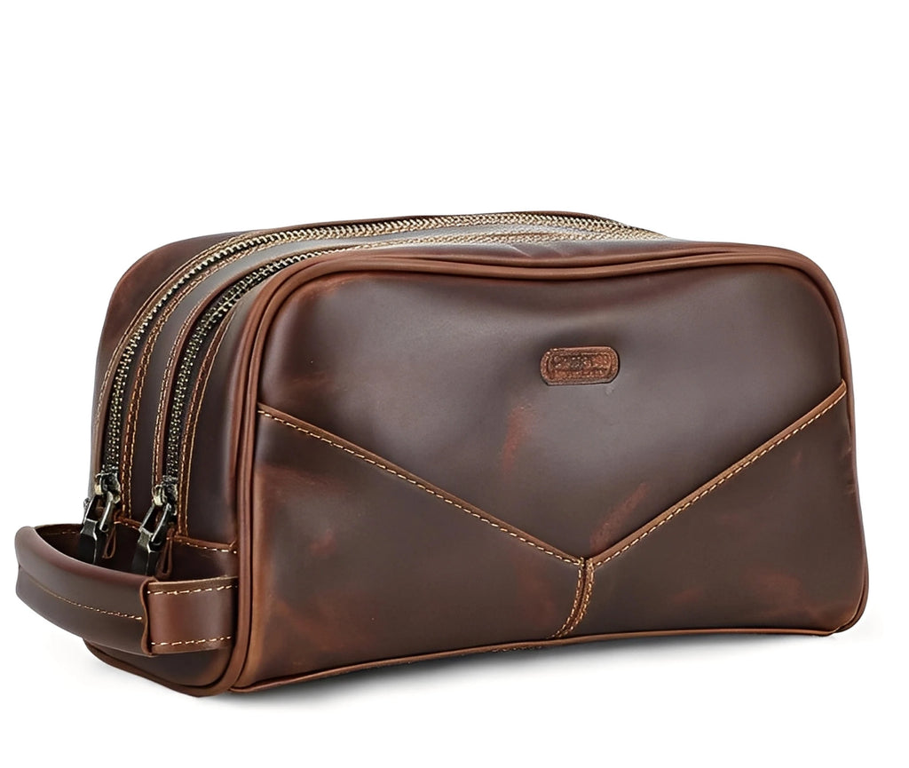 Toilettaske til mænd i ægte læder – vintage-stil