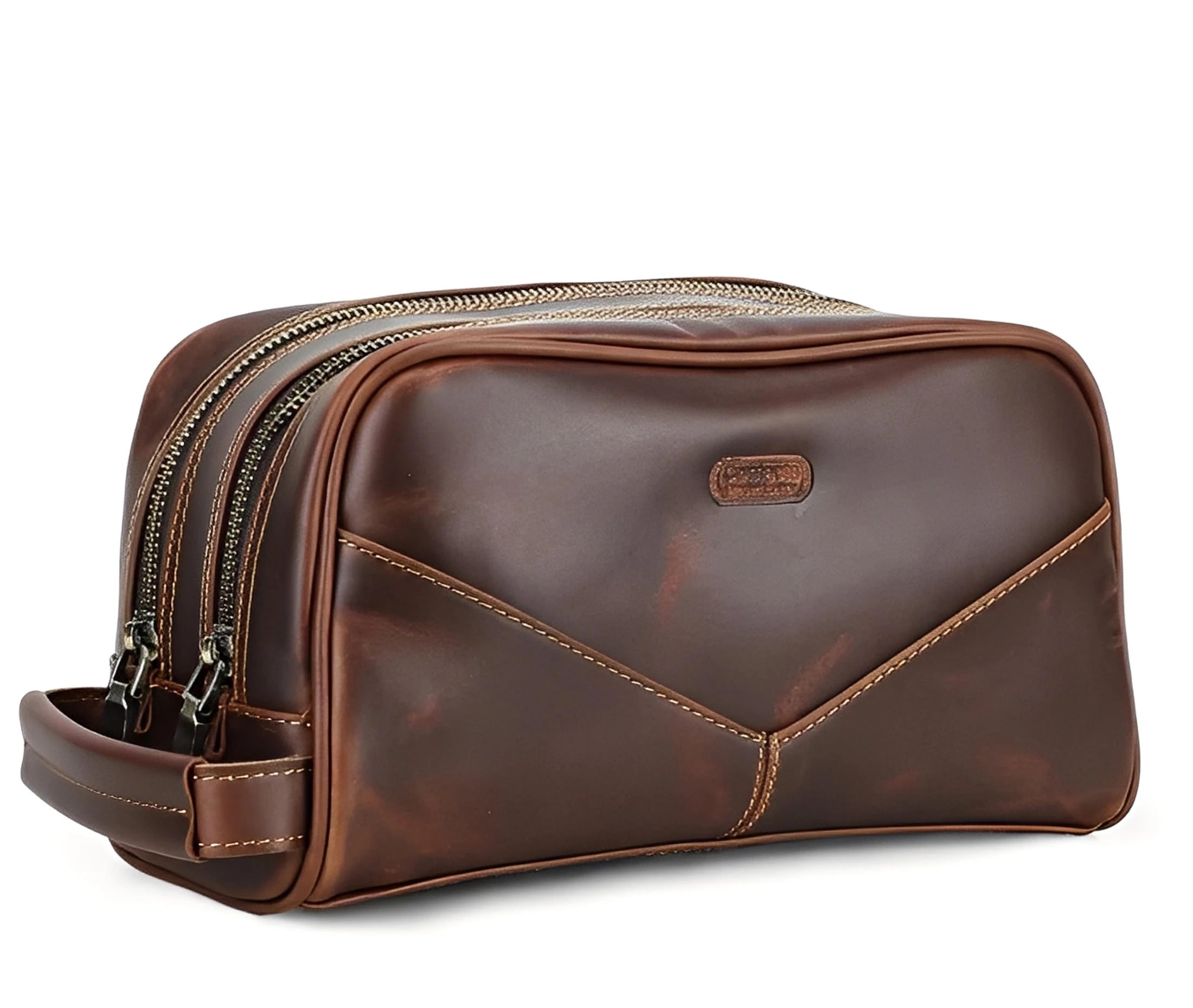 Toilettaske til mænd i ægte læder – vintage-stil