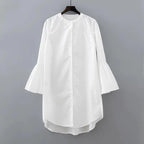 New Autumn European Style Long Shirt Dress with Bell Sleeves