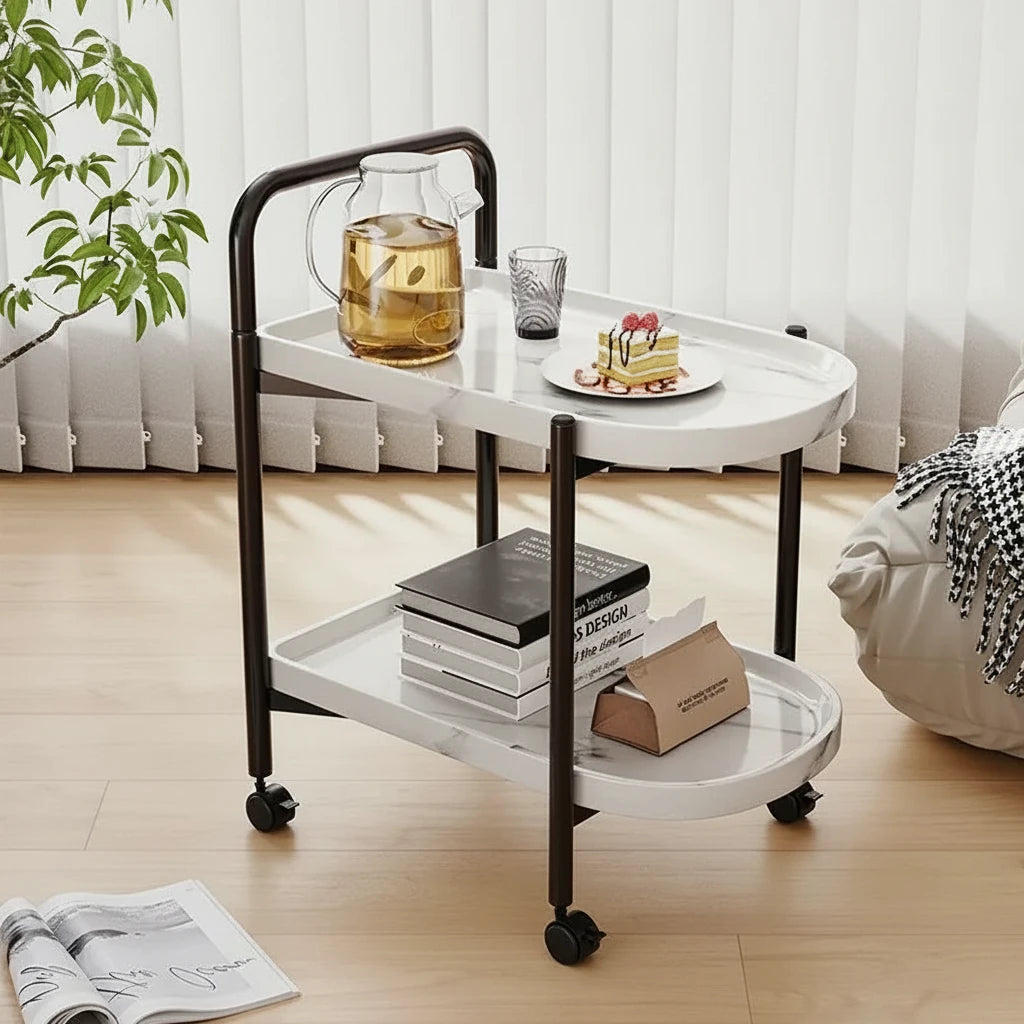 Mini Rolling Tea Table with Storage - Nordic Style