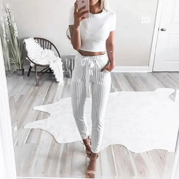 High-Waisted Casual Cropped Pants