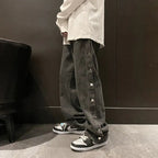 Vintage Button - Fly Loose Fit Side - Slit Denim Pants - StilNord