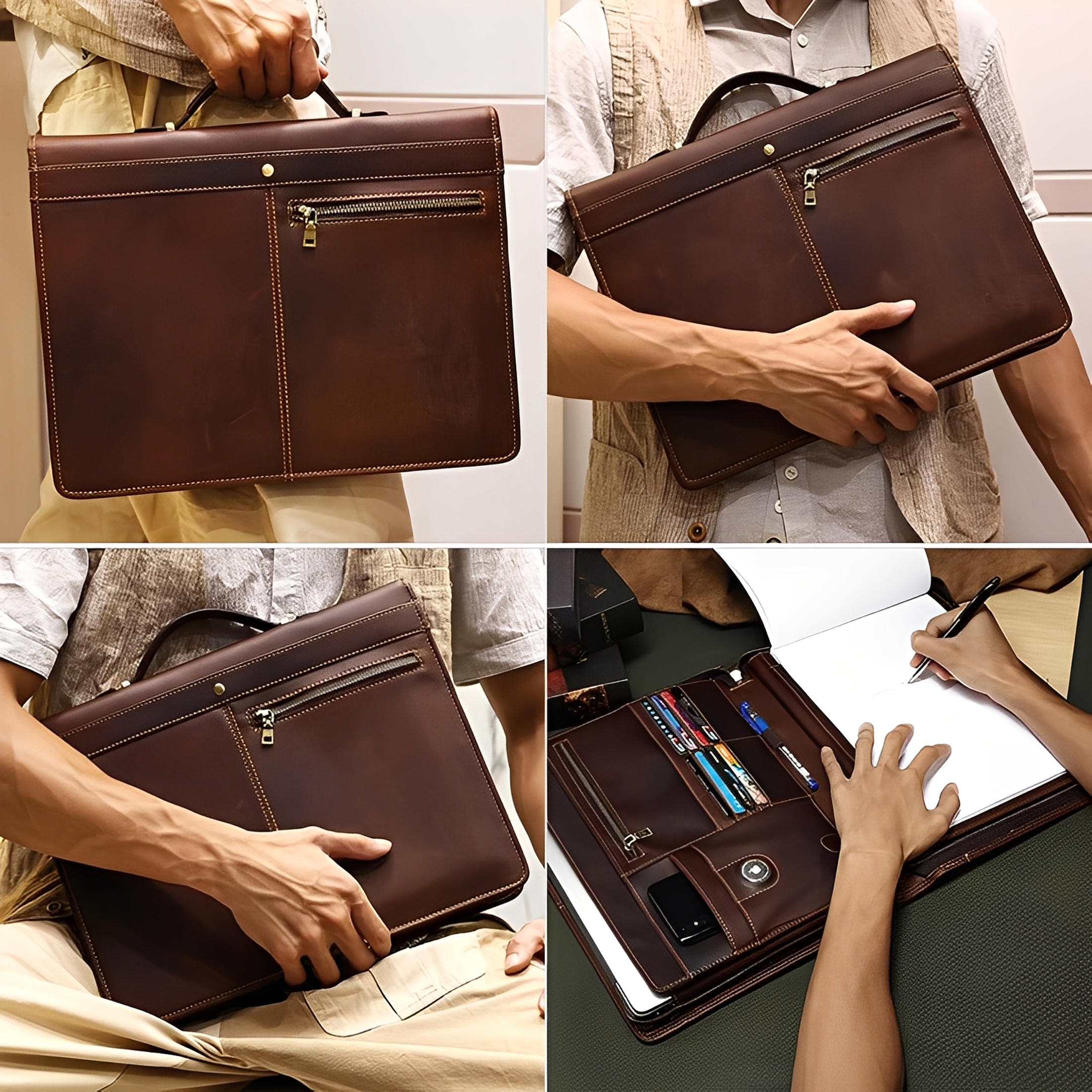 Vintage herre-attachétaske – 13,3 tommer i læder