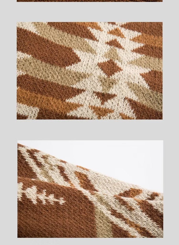 Vintage - inspireret etnisk sweater med rund hals til mænd - StilNord