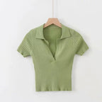 Women's Knitted Polo Collar Short Sleeve Tank Top - StilNord