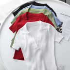 Women's Knitted Polo Collar Short Sleeve Tank Top - StilNord