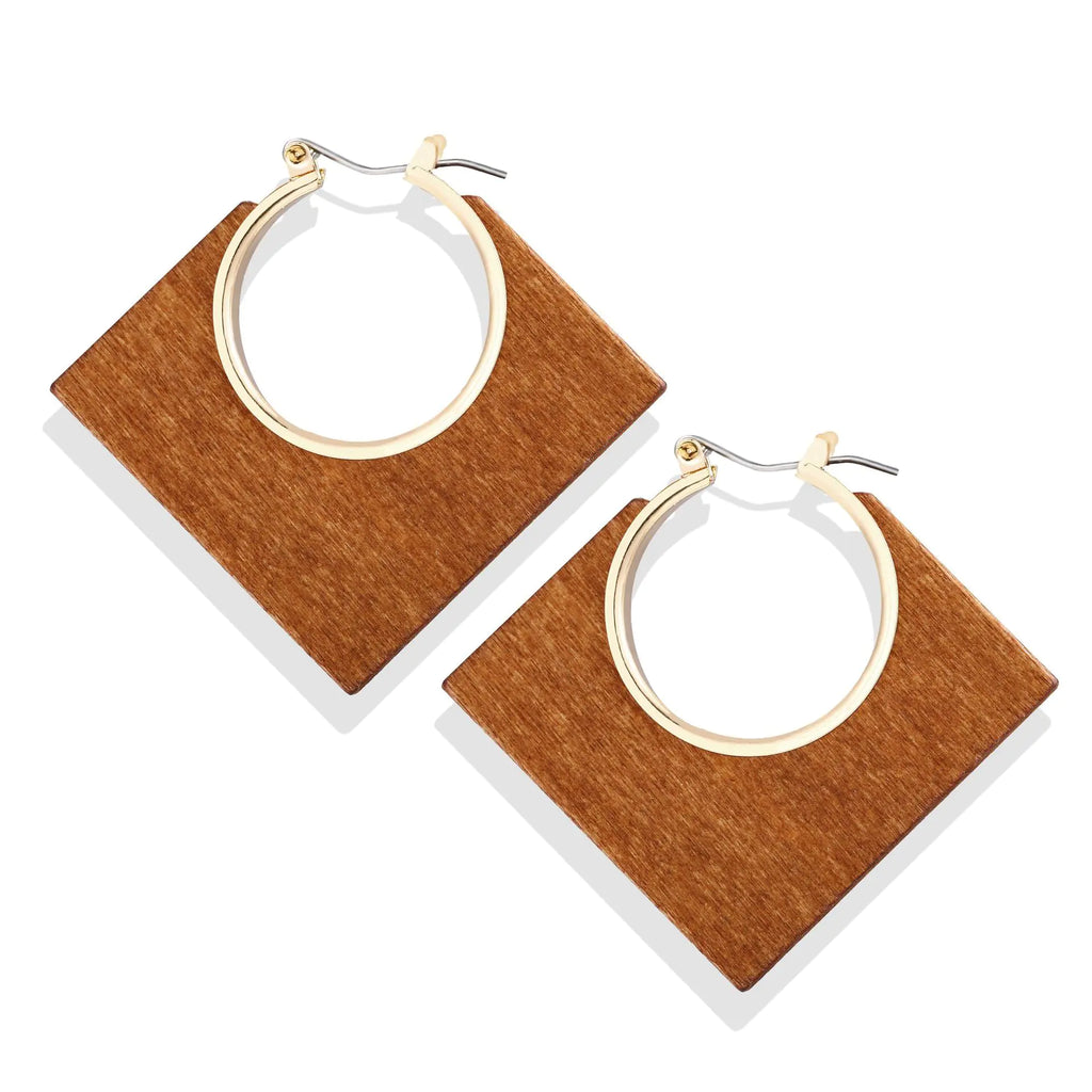 Geometric Round Wooden Color Block Earrings for Women