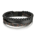 Natural Stone Lava Rock Leather Bracelet for Men