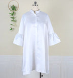 New Autumn European Style Long Shirt Dress with Bell Sleeves