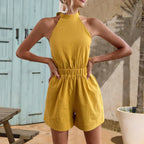 2023 Summer Backless Cotton Beach Jumpsuit for Women