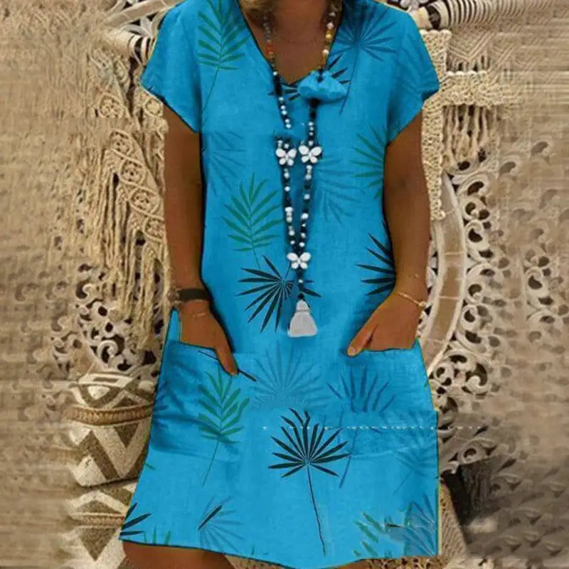 Women's V-neck Printed Short Sleeve Dress